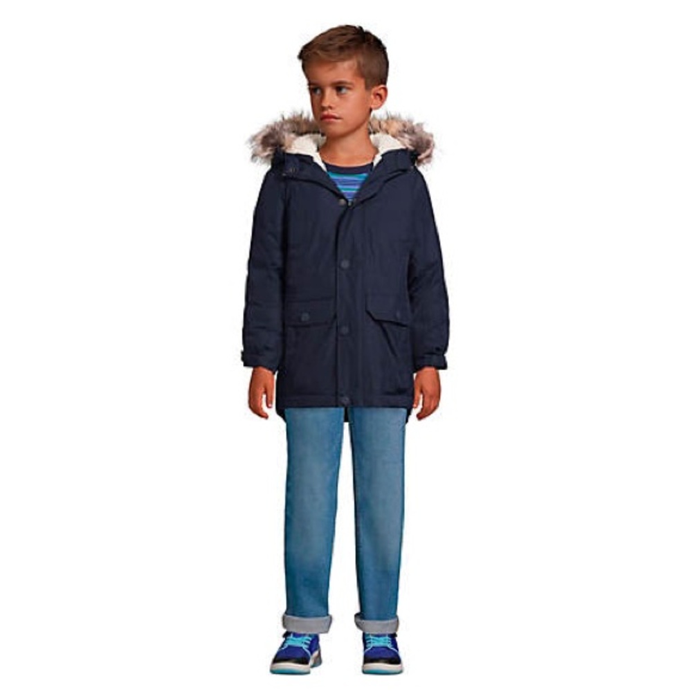Lands' End Expedition Navy with faux fur Kids Unisex waterproof warm jacket